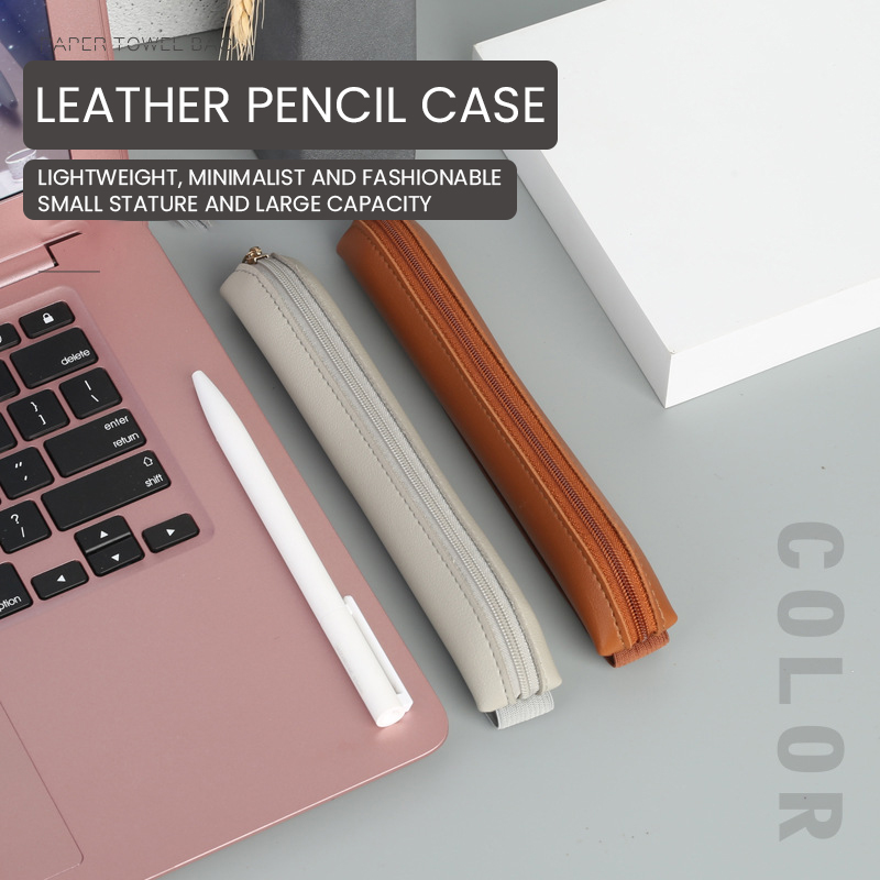 Leatherwork Books - ที่ใส่ปากกาหนัง PU มีซิปเคสปากกาหมึกซึมพร้อมยางยืดสำหรับสำนักงานโน้ตบุ๊คสมุดบันทึกการวางแผน