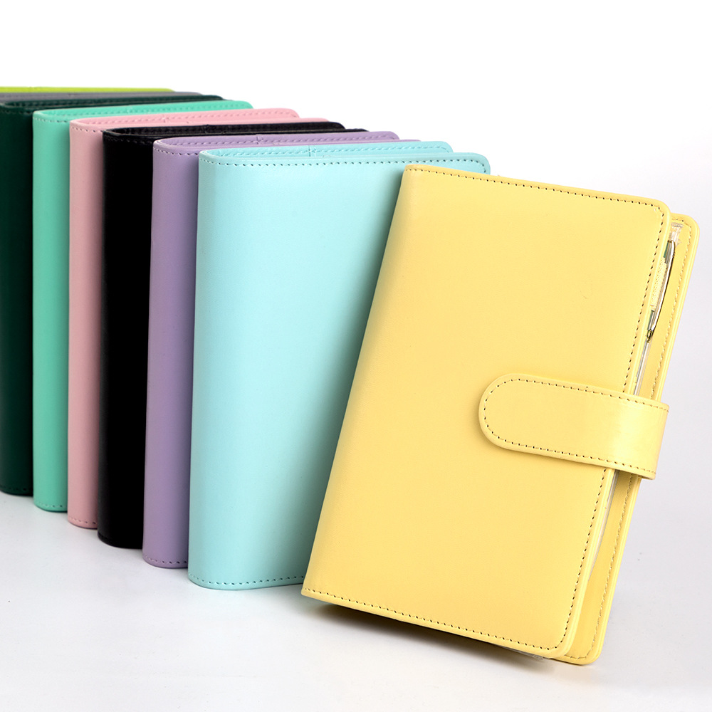 Leatherwork Books - สมุดบันทึก A6 ปกหนัง PU ลายมาการอง พร้อมซิปสำหรับใส่ของ