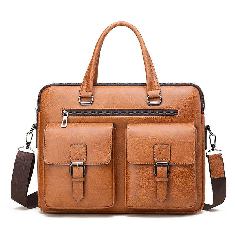 Leatherwork Bag - กระเป๋าใส่เอกสารทางธุรกิจของผู้ชายแบรนด์หรูกระเป๋าใส่เอกสารหนังหนัง PU กระเป๋าสะพายไหล่กระเป๋าอาหารกลางวันสำนักงานสำหรับแล็ปท็อป A4ไฟล์สำหรับผู้ชาย