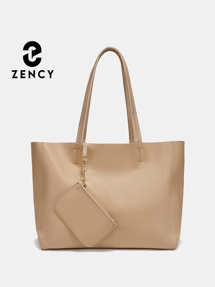 Leatherwork Bag - เซนซี่กระเป๋าหนังแท้ขนาดใหญ่แฟชั่นเรียบง่ายสีกากีกระเป๋าใต้วงแขนซิปสำหรับ A4 กระเป๋าทำงานช้อปปิ้งท่องเที่ยวสำหรับแล็ปท็อปขนาด 14 นิ้ว