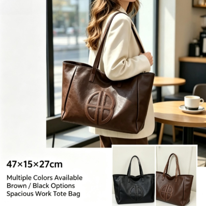 Leather Work Bag Women - กระเป๋าโท้ทผู้หญิงขนาดใหญ่สไตล์เรโทรใหม่ปี 2026 กระเป๋าสะพายไหล่แฟชั่นเรียบง่ายสำหรับการเดินทางประจำวัน