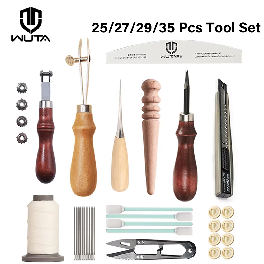 Beginner Leatherwork Kit - WUTA Professional หนังหัตถกรรมชุดเครื่องมือเย็บ Punch ทำงานชุดพื้นฐานสำหรับ DIY