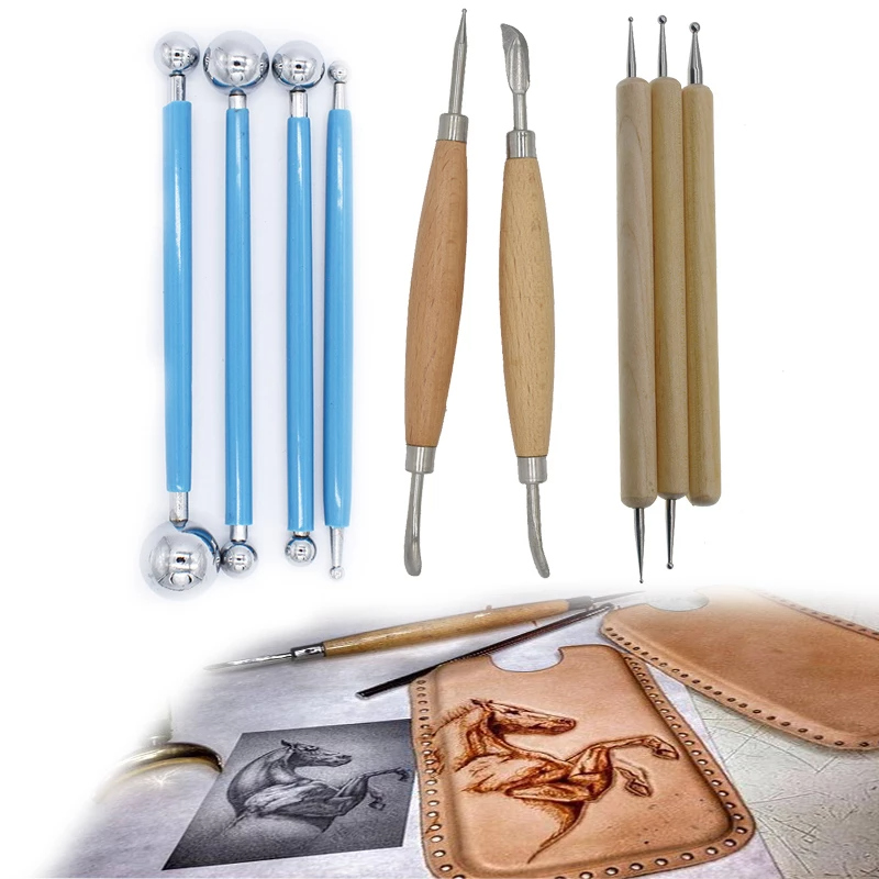 Leatherwork Hand Press - หนังCavingเครื่องมือสไตลัสจุดSplicingช้อนลูกลายนูนกดLeathercraft Diyการออกแบบการสร้างแบบจำลองทำงานชุดเครื่องมือ